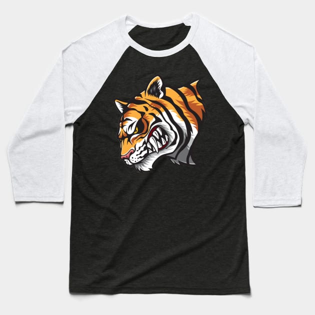 Angry Tiger - Wild Animal Cartoon Art Baseball T-Shirt by bigbikersclub